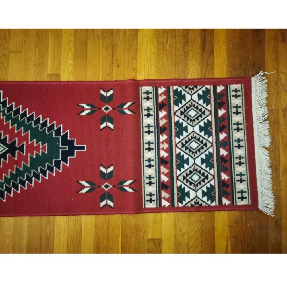 VTG Southwestern Wool‎ Navajo Runner Rug Bohemian 94" x 23" - Picture 4 of 16